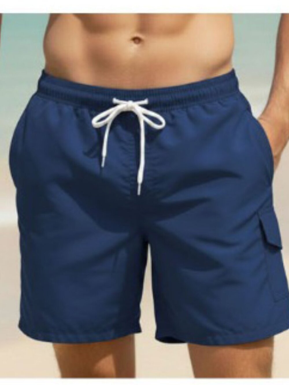 Men Swim Shorts, Swimming Trunks, 3 Pocket Cargo Swimwear, Navy